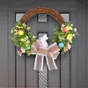 Kwiaty dekoracyjne wieniec do drzwi wielkanocnych do dekoracji z przodu ręcznie robione zielone liście sprężynowe Boże Narodzenie