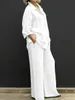 Pant Sets Woman 2 Pieces Suits Female Clothing Solid Casual Shirt Loose Wide Leg Linen Lapel Button Blouse Plus Size Spring 240226