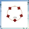 Designer Van cl-ap High Edition 18K Rose Gold Red Agate Four Leaf Grass Bracelet Plated Womens Five Flower White Fritillaria Non Fading Light Luxury K7DW