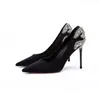 Designer Women Suede Evening Party Dress Abito Shinestone High Heel Scarpe da 8 cm Stiletto Tanne puntate Scarpe di moda Slip-On