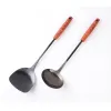 Ustensiles Spatule en acier inoxydable anti-brûlure pelle de cuisine ustensiles de cuisine manche en bois cuillère de cuisson étendue ustensiles de cuisine en titane