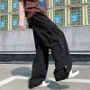 Pantolon 2023 Yeni Erkekler Pamuk Kargo Pantolon Harajuku Tarzı Düz ​​Sıradan Pantolon Erkekler İçin Katı Büyük Cepler Gevşek Geniş Bacak Tasarım Pantolon