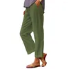 Pantaloni da donna in cotone traspirante e lino, comodi elastici in vita, gamba larga con tasche, stile semplice e casual per le donne