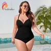 Simkläder Andzhelika Black V Neck Plus Size One Piece Swimsuit For Women Sexig Mage Control Baddräkt 2023 New Beach badkläder Monokini 240229