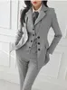 Mulheres vintage de alta qualidade terno escritório senhoras trabalho wear ol pantsuits formal feminino blazer jaqueta colete calças 3 peças conjunto 240226