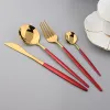 Sets Zoseil Cutlery Set in Red and Gold Stainless Steel 24 Pcs Dinnerware Set in Flatware Kitchen Dinner Mmirror Stainless Steel
