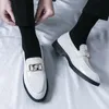 Loafers Men with PU Embossed Pattern Metal Buckle Decoration Formal Business Men Shoes