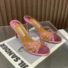 Rhinestones Mules Slides Sandals stiletto heels 10cm 8.5cm women's luxury designer Genuine leather sole Dress wedding shoes factory footwear