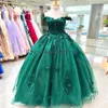 Sparkle verde smeraldo abiti Quinceanera A Line 3D Florals Flower Prom Dress Corsetto elegante Abiti De Xv Anos Festa di compleanno abiti per 15 quinceanera