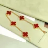 Designer Van cl-ap Five flowered four leaf clover bracelet for male and female couples 18k rose gold fan the same style as white Fritillaria red chalcedony 9LQJ