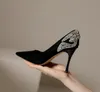 Tasarımcı Kadın Siyah Süet Rhinestone Yüksek Topuk Ayakkabı Stiletto Topuklu 3/5/7/9 CM Slip-On Moda Akşam Partisi Elbise Ayakkabı