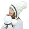 Bérets Mode Hiver Chapeau Gants Ensemble Pour Femmes Filles Pompons Chauds Chapeaux De Ski De Neige Bonnets Tricotés Et Froid En Plein Air