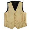 Luxe Vest voor Mannen Zijde Massief Goud Vest Stropdas Pochet Set Slim Fit Formeel Mannelijke Pak Bruiloft Zakelijk Barry Wang 240228