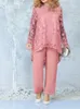5xl Plus Size 2 Piece Set African Lace Clothing for Women Tops and Trousers Pants Dashiki Fashion Party Casual Outfits 240219