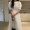 Elegante o pescoço puff manga curta roxo xadrez vestido feminino maxi moda coreano branco tweed robe vestidos longo outono 240226