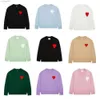 Womens Sweaters Amis Paris Fashion Mens Designer Amies Knitted Sweater Embroidered Red Heart Solid Color Big Love Round Neck for Men and Women 1189ess