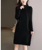 Casual Dresses Elegant Solid Ribbed Knitted Short Dress For Women 2024 Long Sleeve High Neck Mini Fashion Autumn And Winter Lady R111