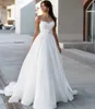 Vintage Pearl Neck Wedding Dress Simple Pleat Elegant Illusion Neck Satin Organza A-Line Brudklänningar ärmlös mantel de Mariee Vestidos de Novia