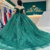 Sparkle verde smeraldo abiti Quinceanera A Line 3D Florals Flower Prom Dress Corsetto elegante Abiti De Xv Anos Festa di compleanno abiti per 15 quinceanera