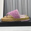 summer women Pinch toe slippers runway designer hot sale outside walking vacation beach ladies mixed colors thick sole woolen cloth braid style female flip flops