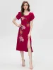 Women's Summer High Quality Fashion Party Wine Red Embroidery Sexy Nightclub Slit Sequin Gorgeous Pretty Chic Pencil Midi Dress