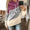 Women's Hoodies Women Lightweight Zip Hoodie Sleeve Casual Splice Contrast Long Sweatshirt Solid Strap Tops Swear Shirt