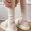 Chaussettes coréennes en fil épais tricoté pour femmes, Tube central en coton, étiquette Simple japonaise, hommes, Couples, sport empilés