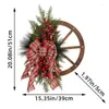 Decorative Flowers Artificial Pine Needles Wheel Christmas Wreath With Bow Non Fade Realistic Red Berry For Front Door Decoration