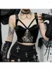 Kvinnors tankar 2024 Dark Velvet Mesh Patchwork Elegant Tank Tops Mall Gotic Eesthetic Buckle Women Crop Top Grunge Skinny Sheer Sexy Alt