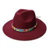 Bérets Lucky ylianji rétro enfant enfant Vintage laine large bord casquette Fedora Panama Jazz melon chapeau perle tresse bande (54 cm/ajusté)