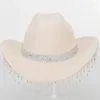 Berets borlas strass chapéu de aba larga para meninas elegante chuveiro nupcial cowboy boné boate dança traje cocar