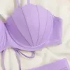 Sexy violet taille haute coquille Bikinis ensemble Push Up maillot de bain femmes maillots de bain cordon maillot de bain brésilien Bikini Mujer Biquinis 240229