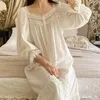 Damska odzież sutowa rękawy kobiety domowe bawełniane sukienka patchwork lęczkowe dziewczęta piżamą długie koronkowe samice francuskie koszulki nocne