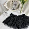 Calcinhas femininas Mulheres Lace Trim Layered Ruffle Bloomers Shorts Lolita Estilo Mid Cintura Bow Knot Decor Frilly Cor Sólida