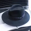 Berets Big Size Wool Felt Men's Fedora Hat With Grosgrain Stiff Brim Fashion Fall Winter Women