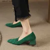 Dress Shoes Med Heel Woman Square Toe Spring Autumn Elegant Pumps French Style Vintage Slip On Ladies Tassels SimpleH24229