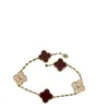 Gioielli di design Bracciale di lusso Catena a maglie Vanca v Oro Calcedonio viola naturale Cristallo Diamante Quattro foglie Erba Cinque fiori Donna Oro 18 carati 6UC3