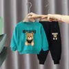 Conjuntos de roupas outono crianças roupas menina moda urso terno bonito meninas roupa crianças calças com capuz 2pcs criança bebê menino