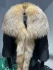 Fourrure Mode américaine vêtements d'extérieur de luxe nouvelle veste en duvet de canard hiver femmes manteau Super grand col de fourrure de renard argenté réel avec manche en tricot