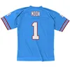 Zszywana koszulka piłkarska 1 Warren Moon 1993 Białe Blue Mesh Retro Rugby Jerseys Mężczyzna Kobiety i młodzież S-6xl