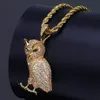 Lyxised ut rostfritt stål Animal Owl Pendant Halsband med 60 cm repkedja Micro Pave Cubic Zirconia Simulated Diamonds Pend302u