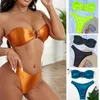 Swim wear 2023 Biquinis Feminino Solid Swimsuit Women Bathing Suit Bandeau Bikini Swimwear High Waist Bikini Set Beachwear Sexy Bikinis 240229