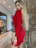 Newly arrived turtle neck long sleeved tight fitting mini dress sexy tight fitting dress womens elegant chest ultra-thin pleated dress 240229