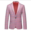 Suits 2023 Yeni Erkekler Pembe Ekose Takım 2 Parça Moda Erkek Balo Partisi Günlük Elbise Erkek İnce Fit Blazers Ceket ve Pantolon