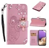 Bling Diamond Leather Wallet Cases For Samsung S24 Ultra Plus A55 A35 Xiaomi Redmi Note 13 Pro Plus 4G 5G 3D Owl Flower Print Lace Night Bird Card Holder Flip Cover Pouch