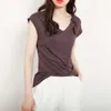 T-shirt Modal pour femmes, Version coréenne d'été 2024, sans manches, col en v, petite chemise, coupe cintrée, bas, haut, tendance