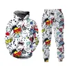 Hip Hop 3D Cartoon Cartoon Zestaw dresowy Man Man Woman Bluierpants 2pcs Zestawy modne