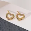 Boucles d'oreilles à clous en cuivre incrusté de Zircon coloré en forme de cœur pour femmes, cadeau doux et mignon pour la saint-valentin