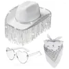 BERETS 3PIESES HEART HEART Sunglasses Kerchief Cowboy HAT مجموعة كرنفال العروس مقاوم للشمس مع زينة الشرابات