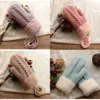 Female students winter wool thickened double layer warm and cold knit designer gloves Autumn and winter new College simple cycling full finger gloves 4A12M